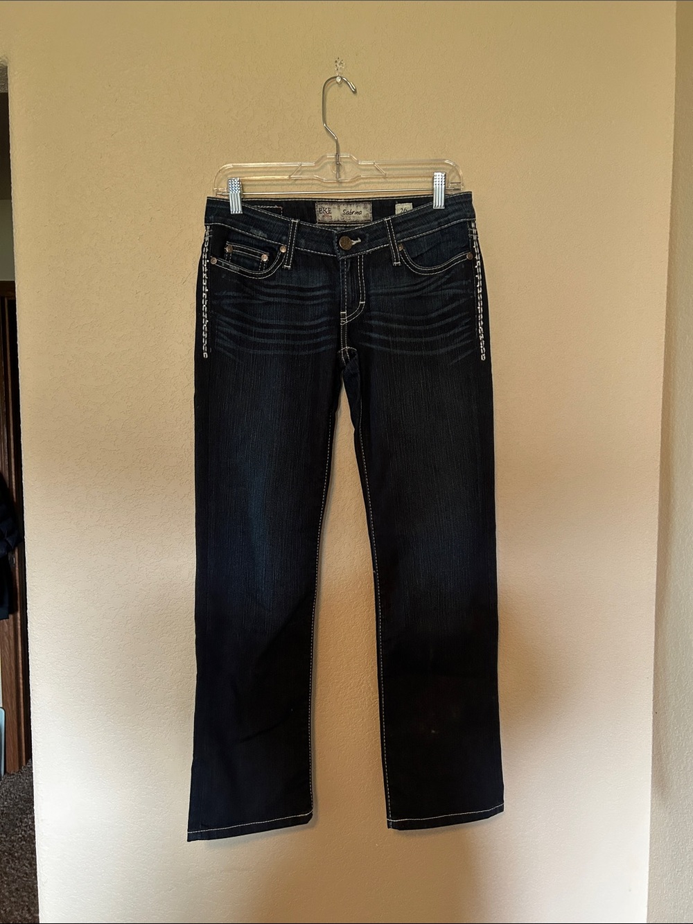 BKE Sabrina Y2K Low Rise Bootcut Jeans Size 26 Dark Wash Denim
